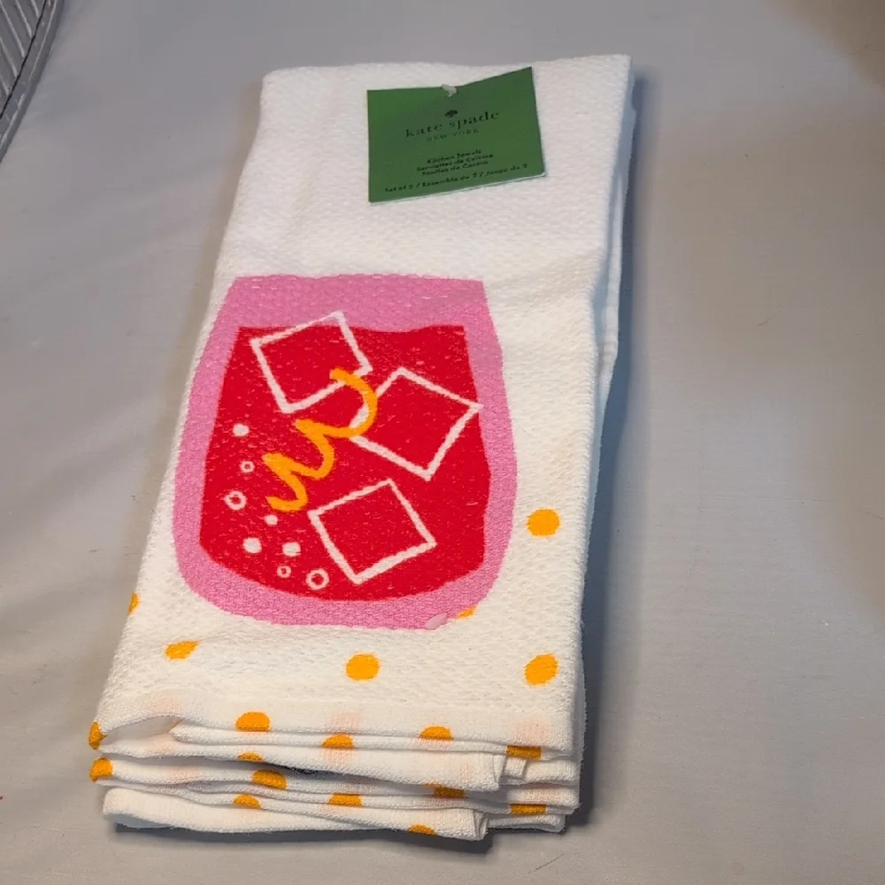 Kate Spade Set of 2 Kitchen Towels Drink/Cocktail Design